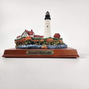 Portland Head ME Maine Lighthouse Replica Figurine on Wood Base Souvenir